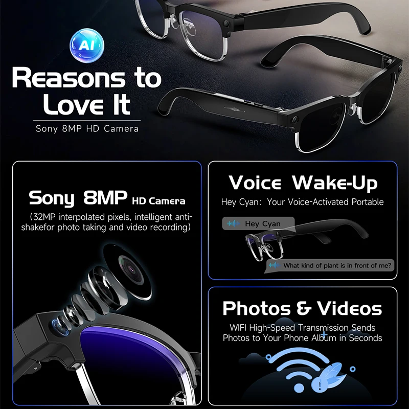W630 Smart Glasses 800W HD Cam - Audio Music Voice recension och pris
